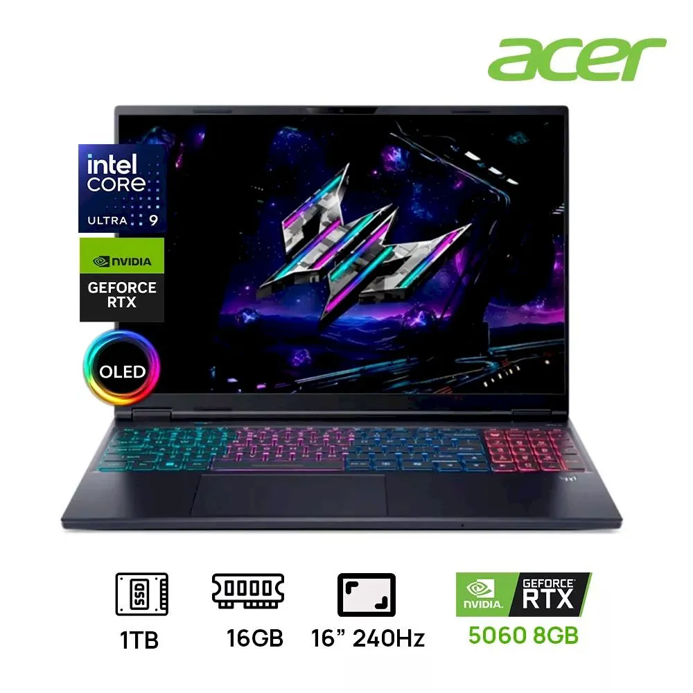LAPTOP PREDATOR HELIOS 16S AI PHN16S-71-91AW ULTRA 9 240HZ OLED WQXGA 16GB RAM 1TB SSD RTX 5060 8GB - Vista 1
