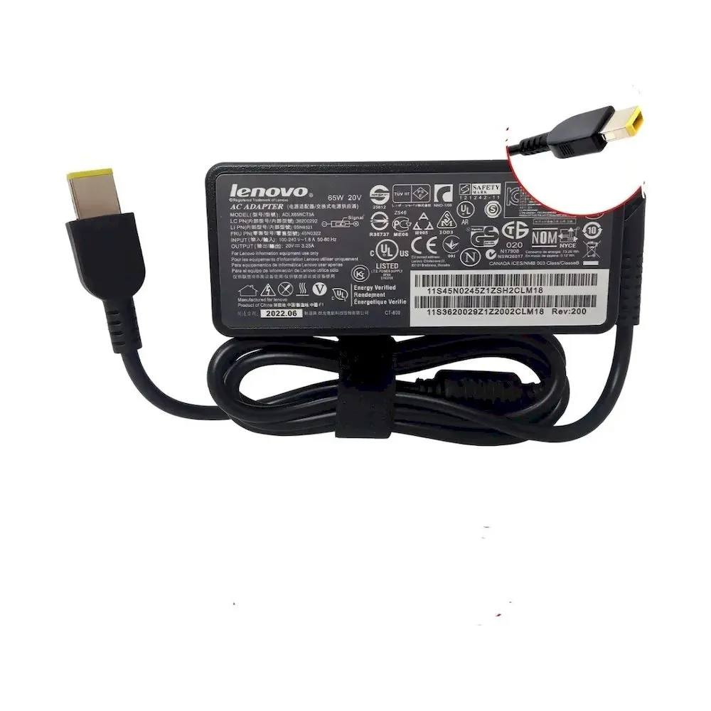 Cargador Lenovo generico Punta Usb cuadrada amarilla - 20v - 3.25a - 65w Color Negro - Vista 2