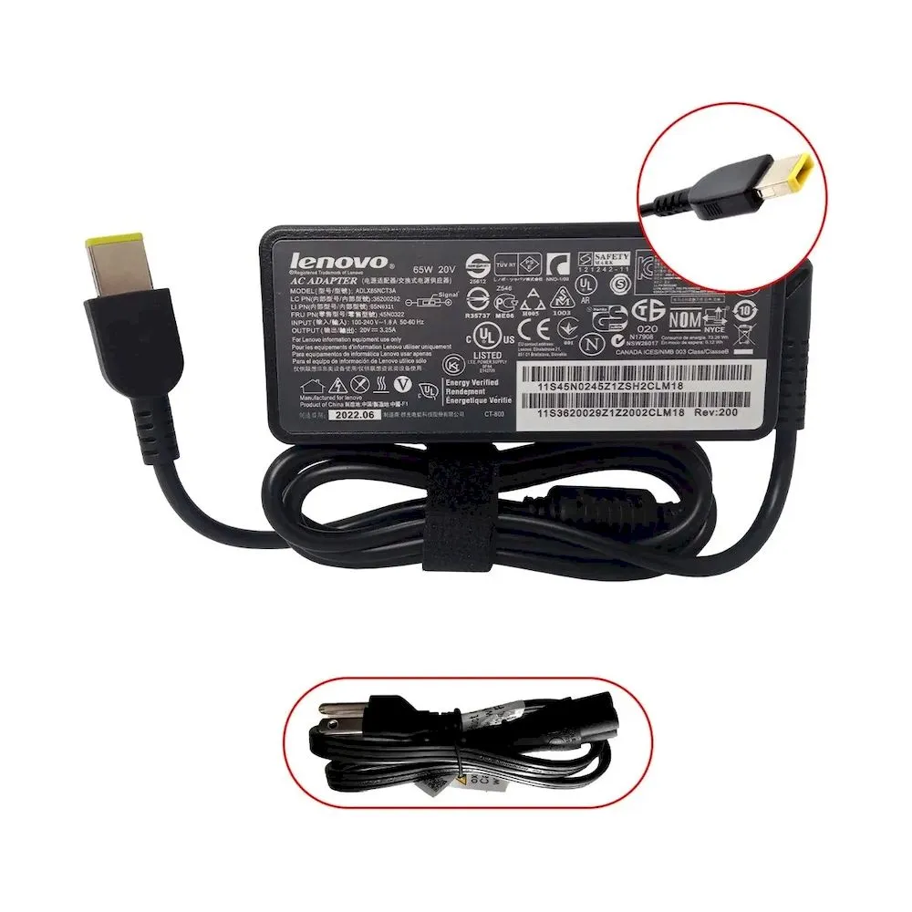 Cargador Lenovo generico Punta Usb cuadrada amarilla - 20v - 3.25a - 65w Color Negro - Vista 3