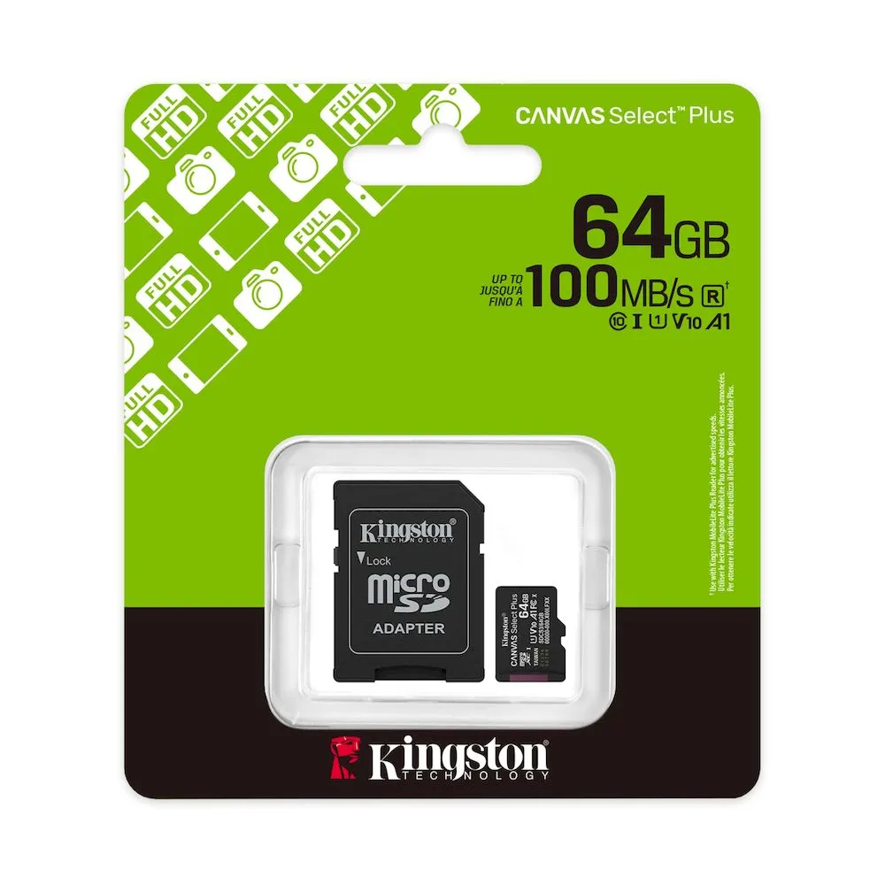 Memoria micro-SD Kingston Canvas Select Plus 64B 100MB/S adaptador SD - Vista 3