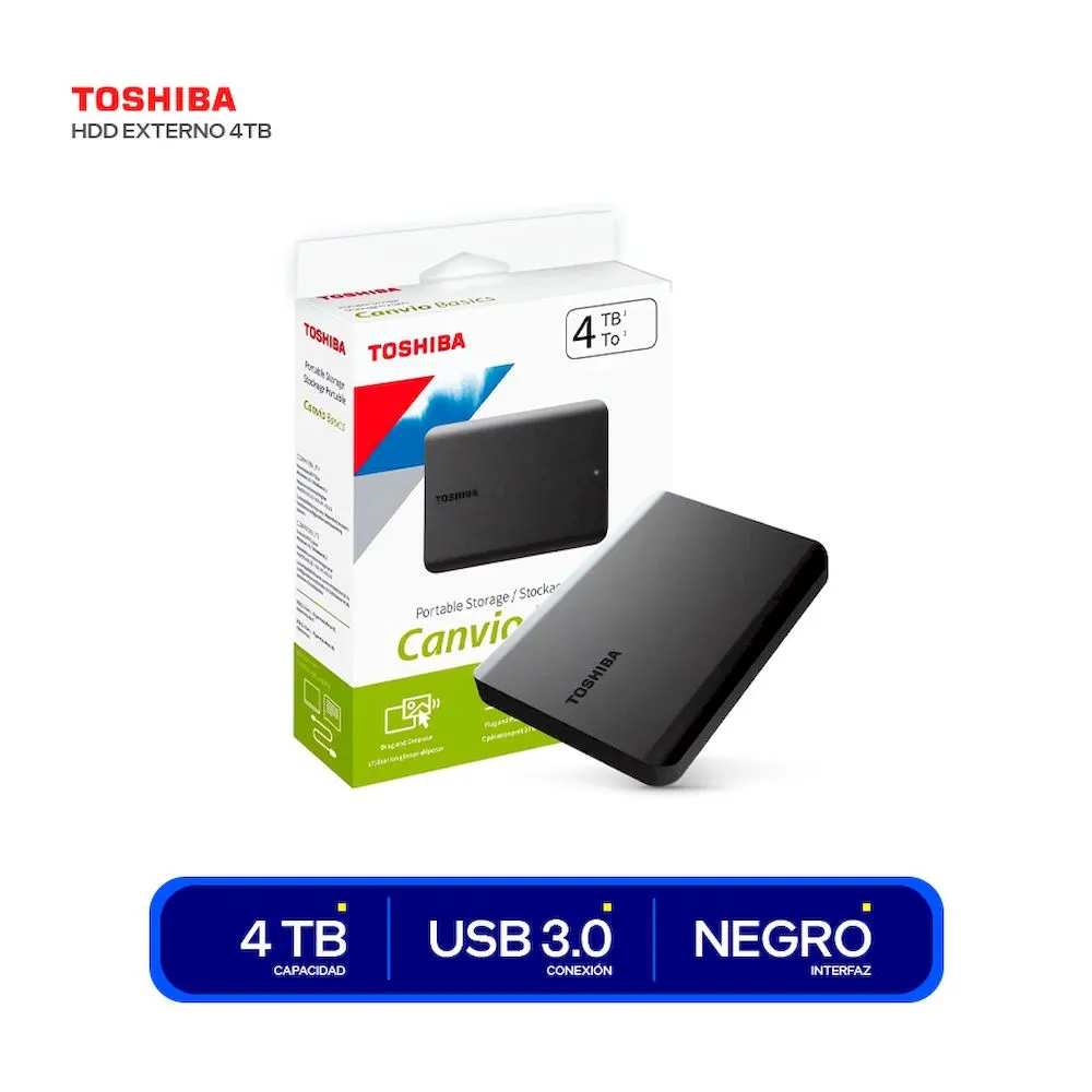 Disco duro externo Toshiba Canvio Basics 4TB NEGRO USB 3.0 - Vista 3