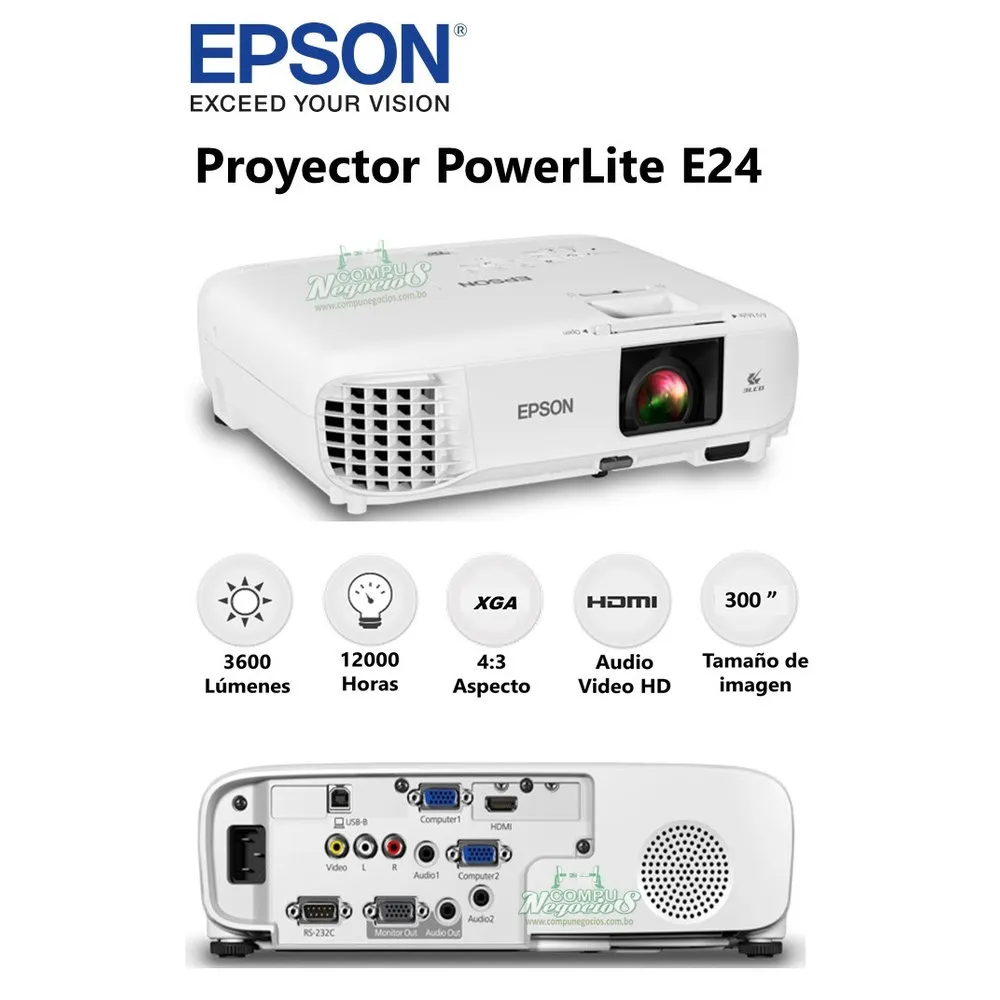 PROYECTOR EPSON POWERLITE E24 3600 LUM 1024X768 XGA V11HB51021 - Vista 4