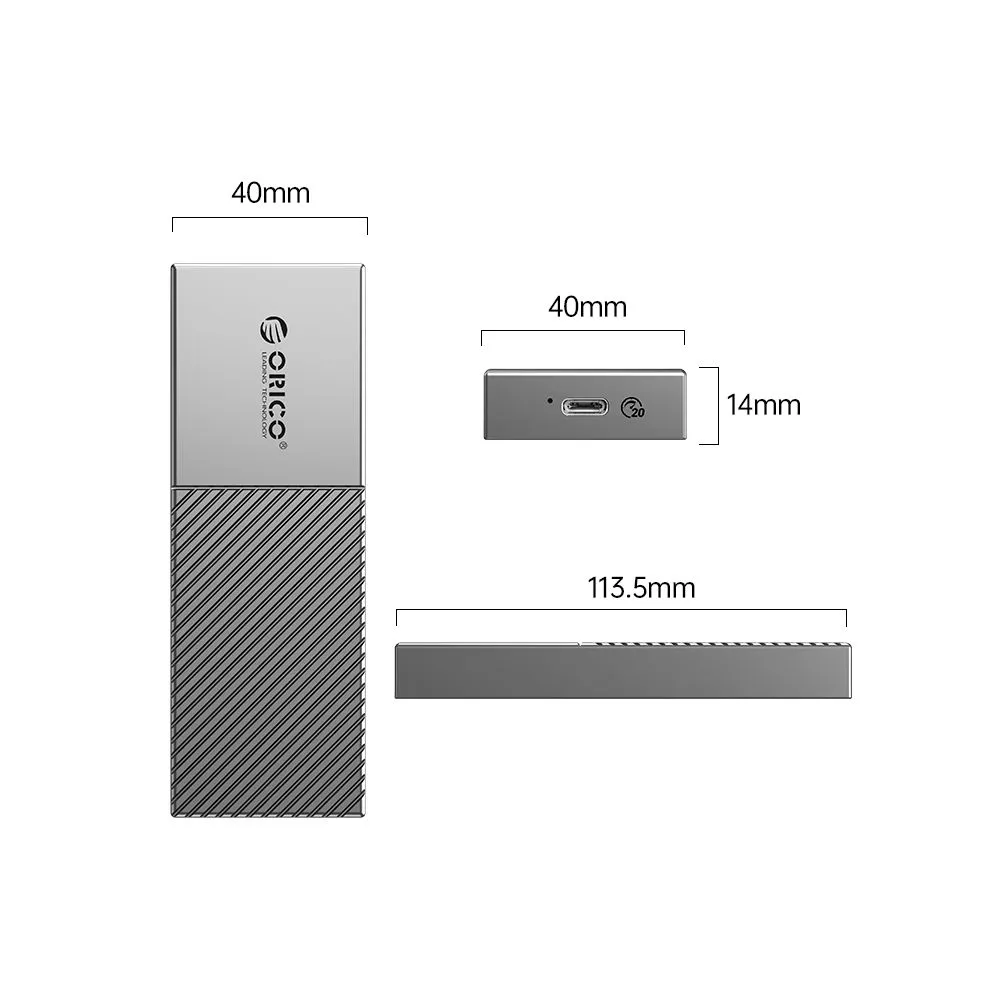 ENCLOSURE ORICO M207C3-G4 M.2 NVMe 20Gbps USB-C 3.2 4TB COLOR GRIS - Vista 2