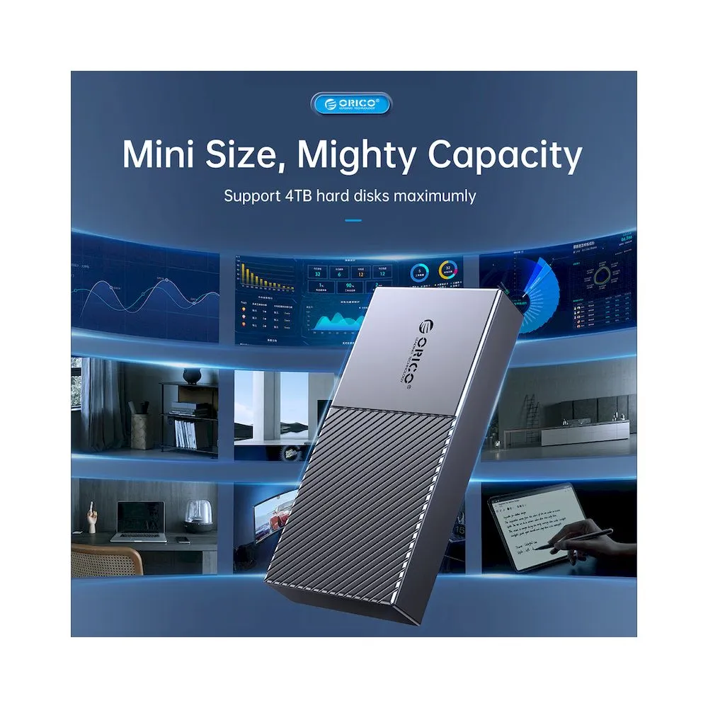 ENCLOSURE ORICO M207C3-G4 M.2 NVMe 20Gbps USB-C 3.2 4TB COLOR GRIS - Vista 3