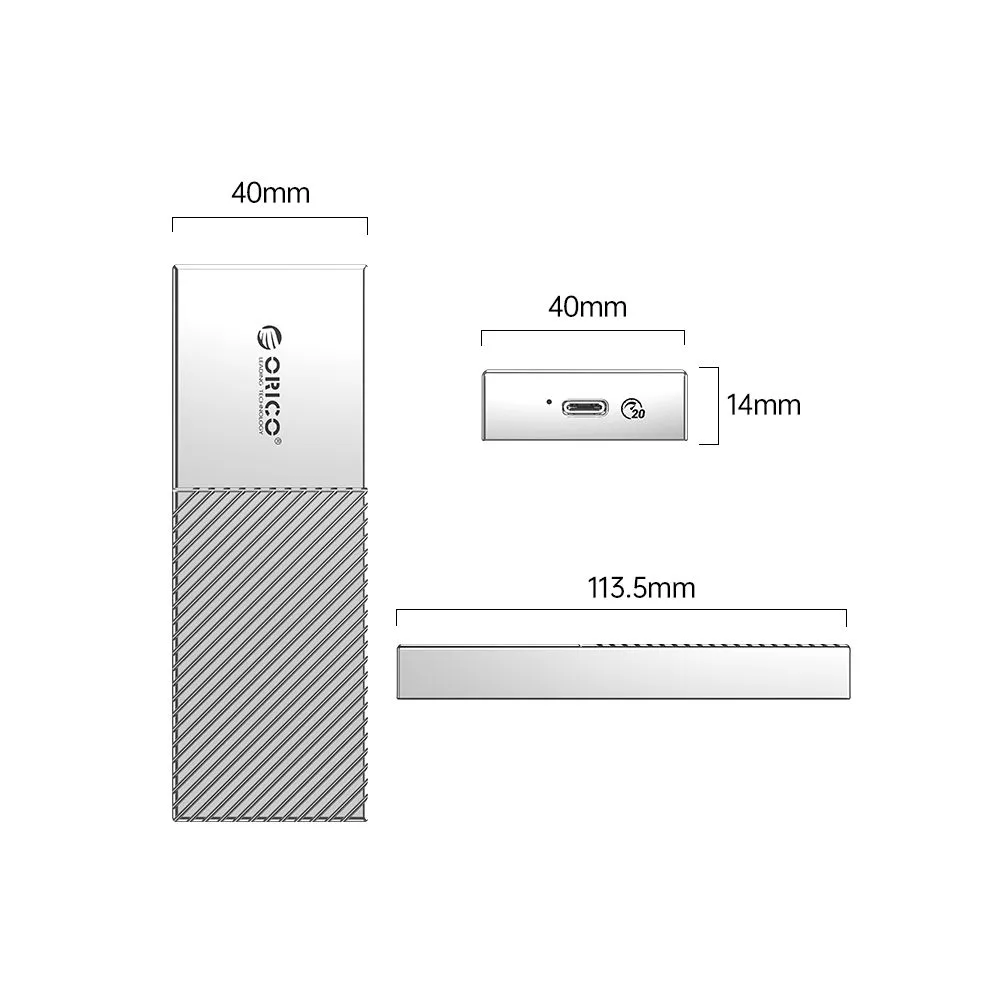 ENCLOSURE ORICO M207C3-G4 M.2 NVMe 20Gbps USB-C 3.2 4TB COLOR SILVER- PLATA - Vista 2