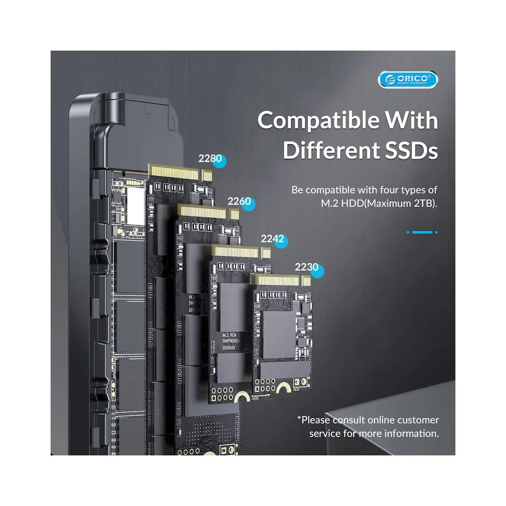 ENCLOSURE ORICO HM2-G2 M.2 NVMe 10Gbps USB-C 3.2 Gen 2 4TB - Vista 4
