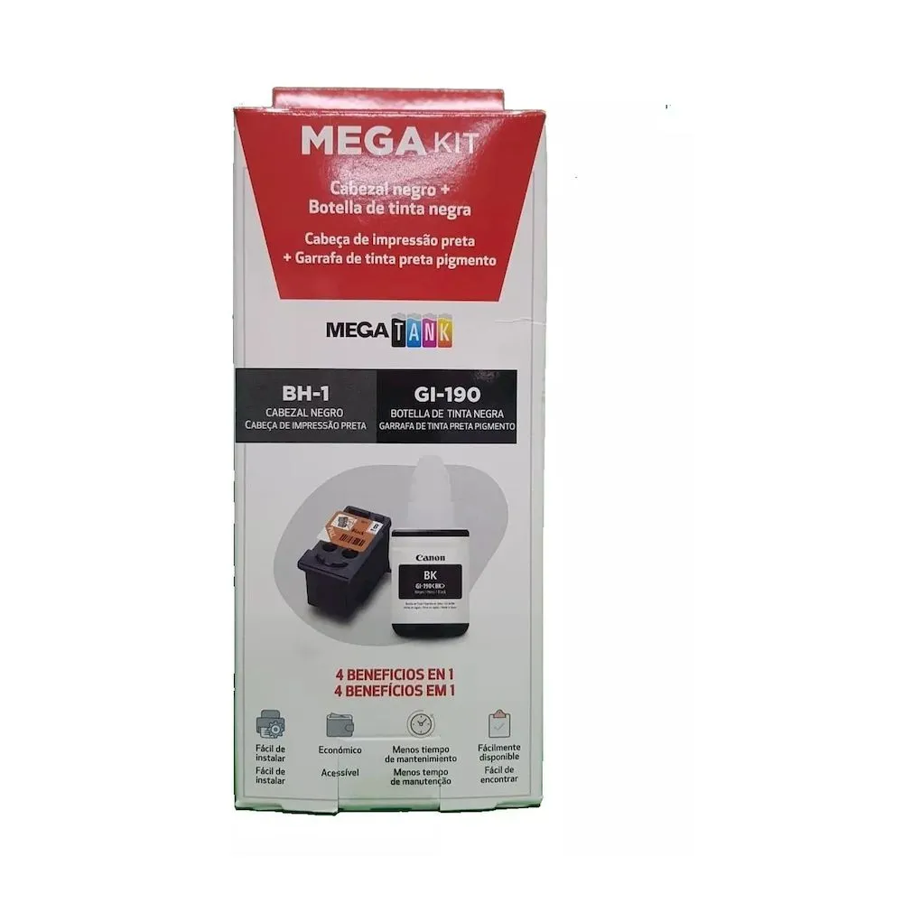 PACK CABEZAL CANON BH-1 NEGRO + TINTA GI-190BK para PIXMA G1100 G2100 G3110 G4100 - Vista 1